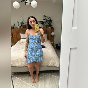 Blue and white flower Zara dress with ruffle